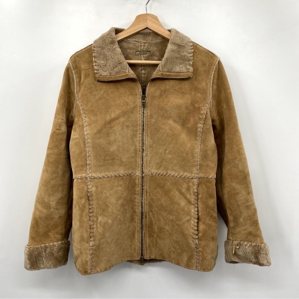 Guess Vintage Y2K Tan Suede Sherpa Lined Coat